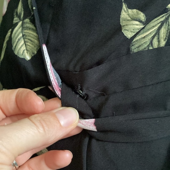 Dynamite black floral wrap around bell sleeve tie dress. - Picture 3 of 5